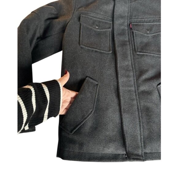 Levi's Men's Sz S Gray Wool Blend Hooded Military Trucker Jacket Charcoal Gray - Picture 10 of 12